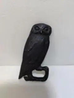 フクロウ型鋳鉄彫刻 約15cm 黒