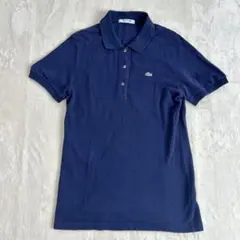 LACOSTE ラコステポロシャツ S 半袖スリムフィット鹿の子ネイビー紺日本製 LACOSTE ラコステ 半袖ポロシャツ 刺繍 人気定番 鹿の子ネイビー