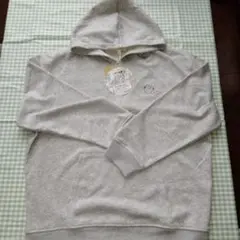 猫刺繍 裏毛パーカー グレー