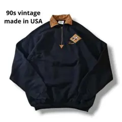 希少 90s 襟付きスウェット アメリカ製チームロゴ刺繍 スエード襟