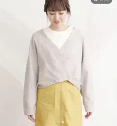 【KBF】リネン　カシュクールブルゾン ライトグレーのサムネイル