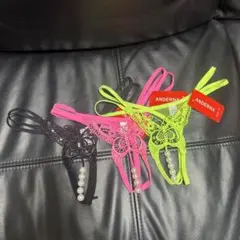 バタフライ 刺繍 パール付き Tバック 3枚セット