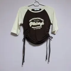 SpRay ems exciteブラウン・アイボリー 7分袖クロップドTシャツのサムネイル