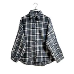 チェックシャツ ダークネイビー 長袖 ゆったり フリーサイズ 美品 起毛 春秋