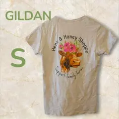 GILDAN ホワイト Tシャツ Sサイズ　牛　花