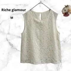 リシェグラマー　良品　アイレット刺繍ノースリーブカットソー　ブラウス　花柄　M