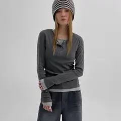 BLACKUP コンチャナ起毛レイヤードスナップ長袖Tシャツ