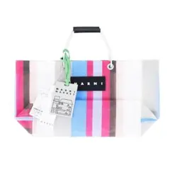 MARNI フラワーカフェ かごバッグ リリーホワイト マルニフラワーカフェ トートバッグ ストライプ メッシュ リリー