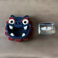 沖縄 魔除獅子灰皿とシーサー 置物 クリスタル台座付き