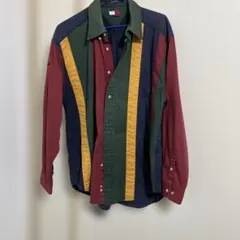 90年代TOMMY HILFIGER マルチカラーストライプシャツ LサイズNR