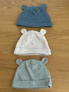 【お値下げ品/新品未使用】NEXT ストライプベビー帽子 3点セット 3-6m