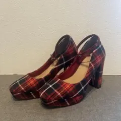 m*3様 RANDAチェック柄ハイヒールパンプス（赤・黒）