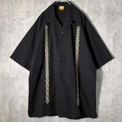 極上 漆黒 刺繍 キューバシャツ オープンカラー 企業ロゴ オール