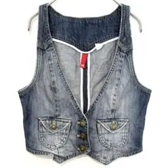 H&M 【36】デニムベスト ジレ インディゴ ショート丈 春夏 コットン