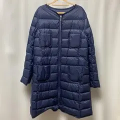 mocassin 軽量ノーカラーダウンコート Mネイビー