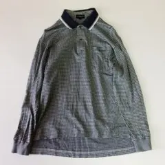 【日本製】バーバリーゴルフ 長袖 ポロシャツ 千鳥格子 ロゴ刺繍 M 三陽商会