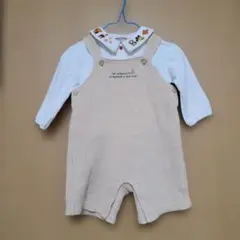 刺繍入りベージュオーバーオール