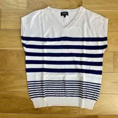 A.P.C. ボーダー Vネック 半袖セーター Sのサムネイル