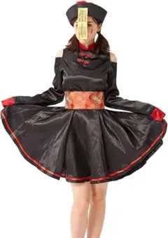キョンシー コスプレ 仮装ハロウィン レディース ワンピ お札 帽子(辮髪付き)のサムネイル