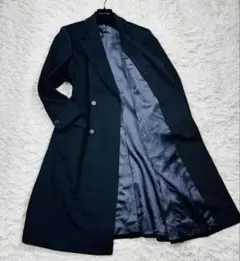 美品 バーバリー ダブルチェスターコート カシミア100% XL相当 マキシ 紺