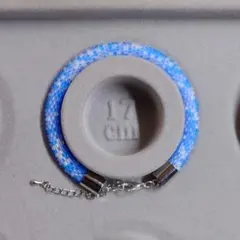 ハンドメイド ビーズクロッシェ ブレスレット 丸小ビーズ ブルー