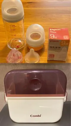 Pigeon哺乳瓶１本、乳首LL2個、ミルク缶アタッチメント、除菌じょーずセット
