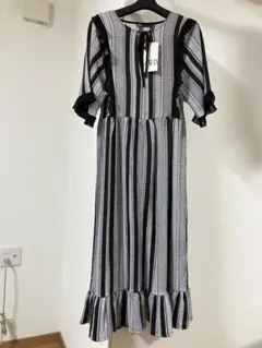 ZARA ザラ新品未使用タグ付ストライプ フリル ロングワンピース 半袖