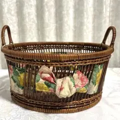 籐製バスケット 花柄 持ち手 かご ラタン 収納 インテリア バスケット 高品質