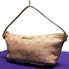 希少　グッチ　アクセサリーポーチ　ハンドバッグ　GG柄　キャンバス　ピンク