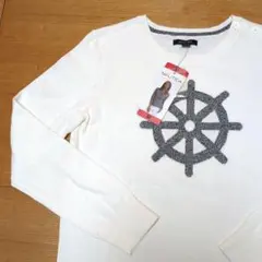 新品タグ付　Nautica マリン刺繍 ホワイト長袖ニット M コットン　訳ありのサムネイル