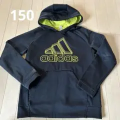 adidas フード付きパーカー 黒/黄緑　トレーナー　裏フリース