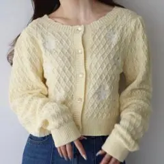 earth フラワー刺繍カーディガン