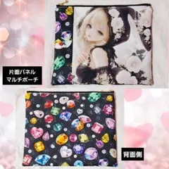 黒うさ耳女の子×宝石柄　片面パネル　切り替えマルチポーチ
