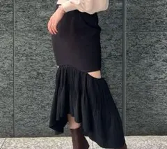 切り替えプリーツロングスカート ブラックのサムネイル