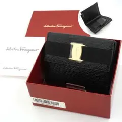✨Sランク・箱付き✨ Ferragamo ミニ財布 リザード ヴァラリボン 黒色