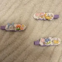 ウサギと花のヘアクリップ 3個セット