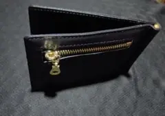 黒・濃い茶色　合成皮革マネークリップ２つ折り