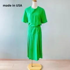 ヴィンテージ USA製 無地 タックデザイン ロングワンピース グリーンN103