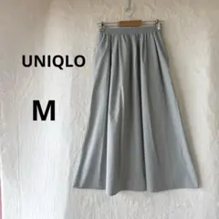 美品 UNIQLO M グリーン ウエストゴム ボリューム ロングスカート