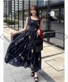 MERCURYDUO 花柄バックレースアップワンピース ブラック Sサイズ
