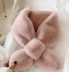 韓国風レディース ファーマフラー ティペット　もこもこ　ピンク