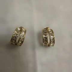 未使用　ゴールドカラー ラインストーン フープピアス