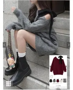 grl ワンショルダーベロアリボンニットミニワンピース dr796 グレー