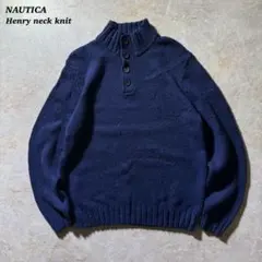 NAUTICAヘンリーネックニット古着ブルーネップ当時物Mレアunisex 美品のサムネイル