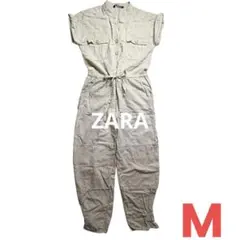 ZARA リネンコットン オールインワン サロペット ベージュ 春夏のサムネイル