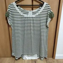 axes femme オリーブグリーン ストライプ Tシャツのサムネイル