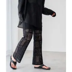 WEGO レース セミフレアパンツ ブラック