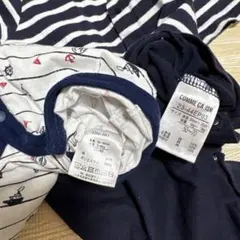 COMME CA ISM ボタン付きロンパース 70cm ネイビー・ストライプ