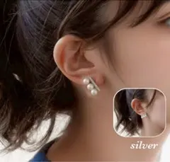 パール3連 ピアス シルバーラインストーン 結婚式 フォーマル 高見え 上品