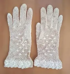 アイボリー レース編み手袋　 ウェディンググローブ